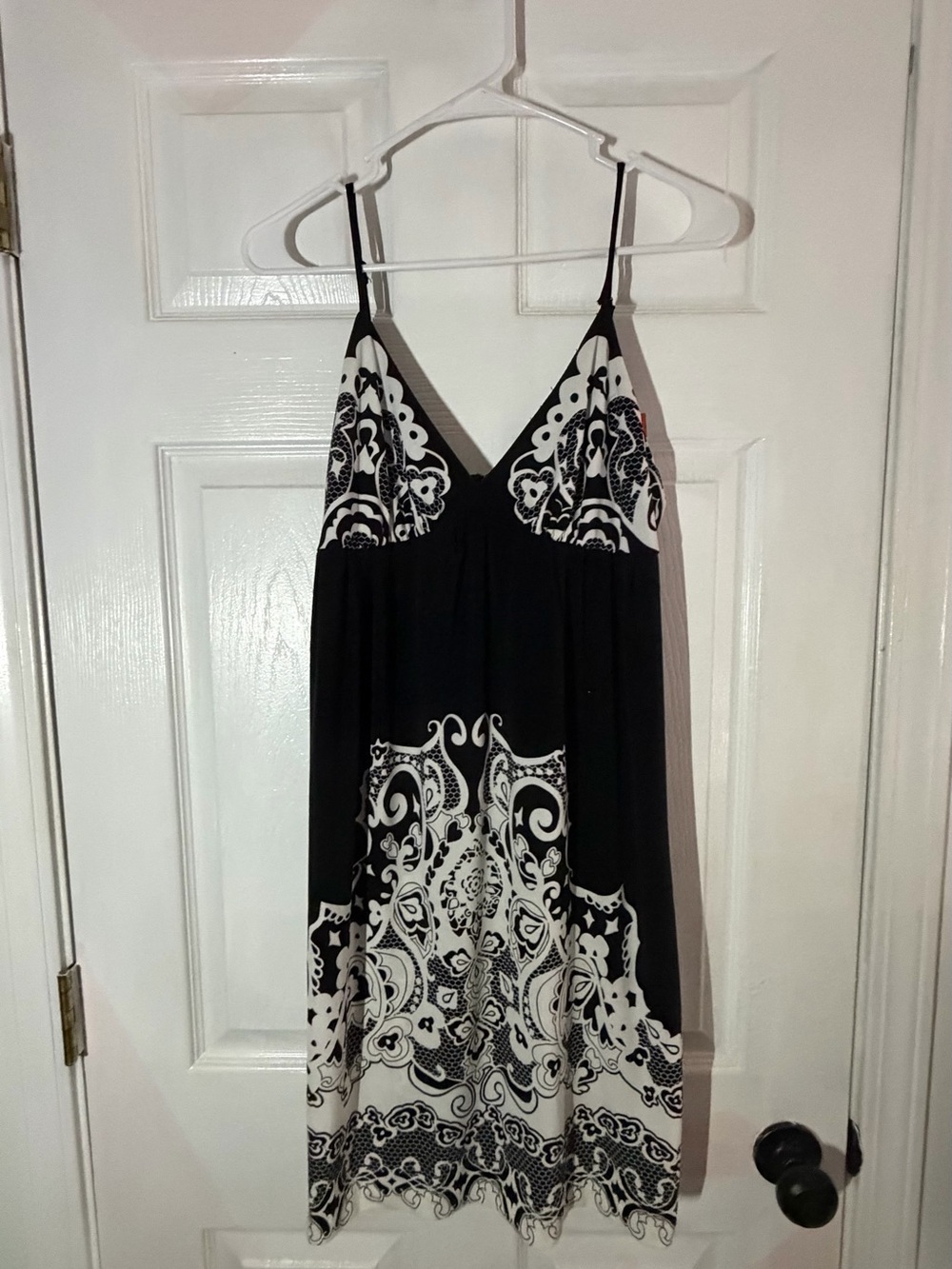 Ice Black and White Paisley Spaghetti-Strap Mini Dress